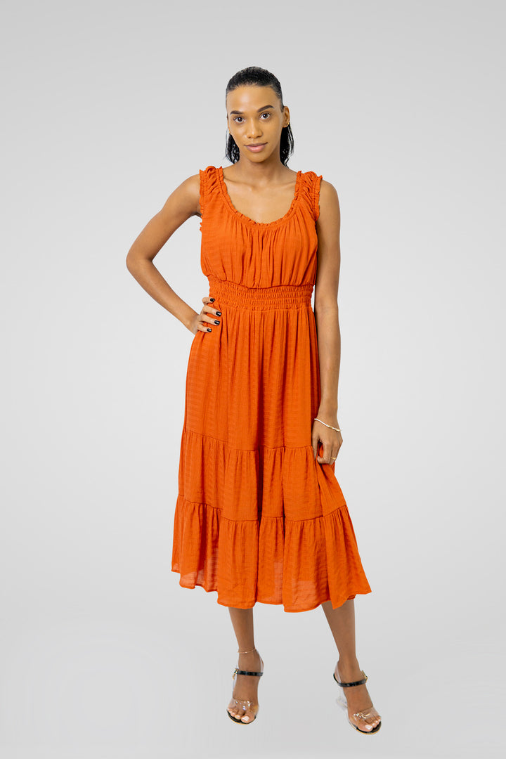 MULHER-VESTIDO COR DE LARANJA NOVO