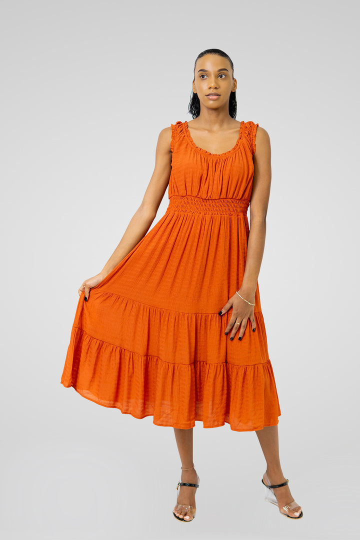 MULHER-VESTIDO COR DE LARANJA NOVO