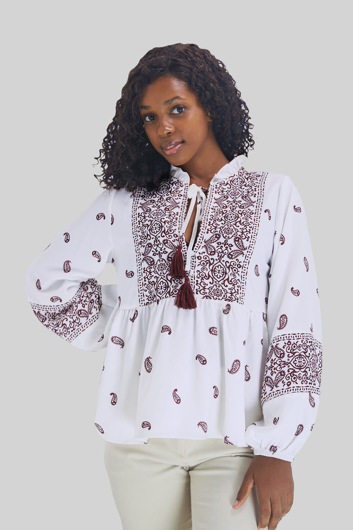 MULHER-BLUSA BRANCA ESTAMPADA NOVA