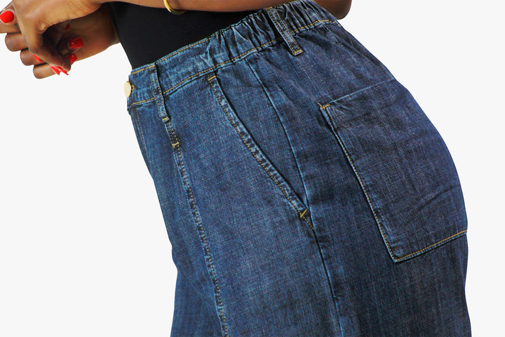 MULHER-JEANS AMERICANA AZUL ESCURA NOVA