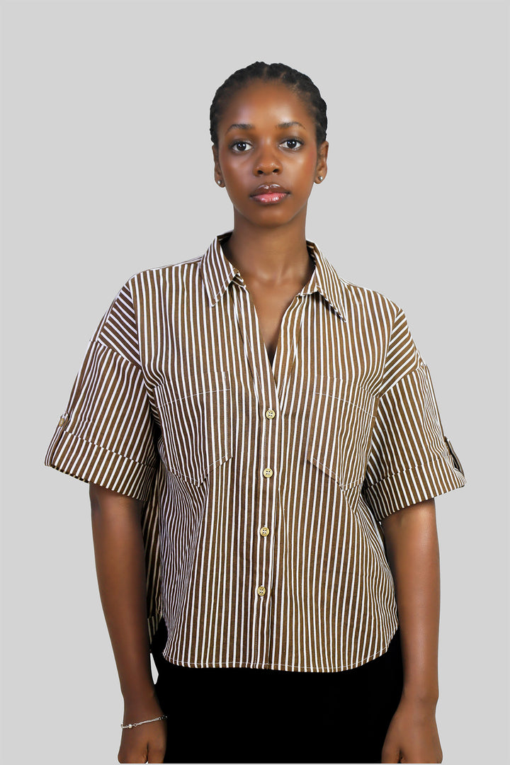 MULHER-CAMISA DE RISCAS CASTANHA NOVA