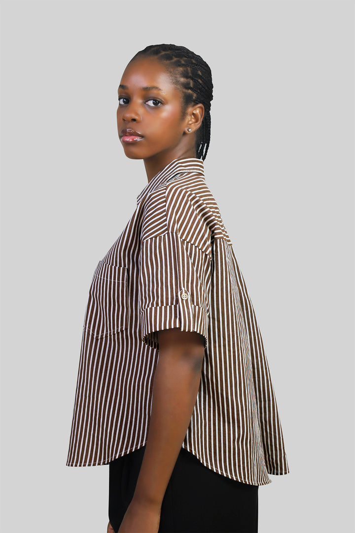 MULHER-CAMISA DE RISCAS CASTANHA NOVA