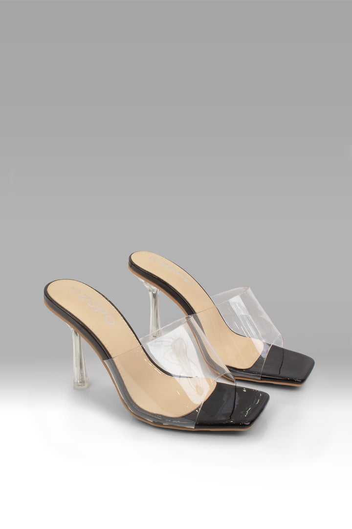 MULHER-CHINELOS TRANSPARENTES PRETOS NOVO