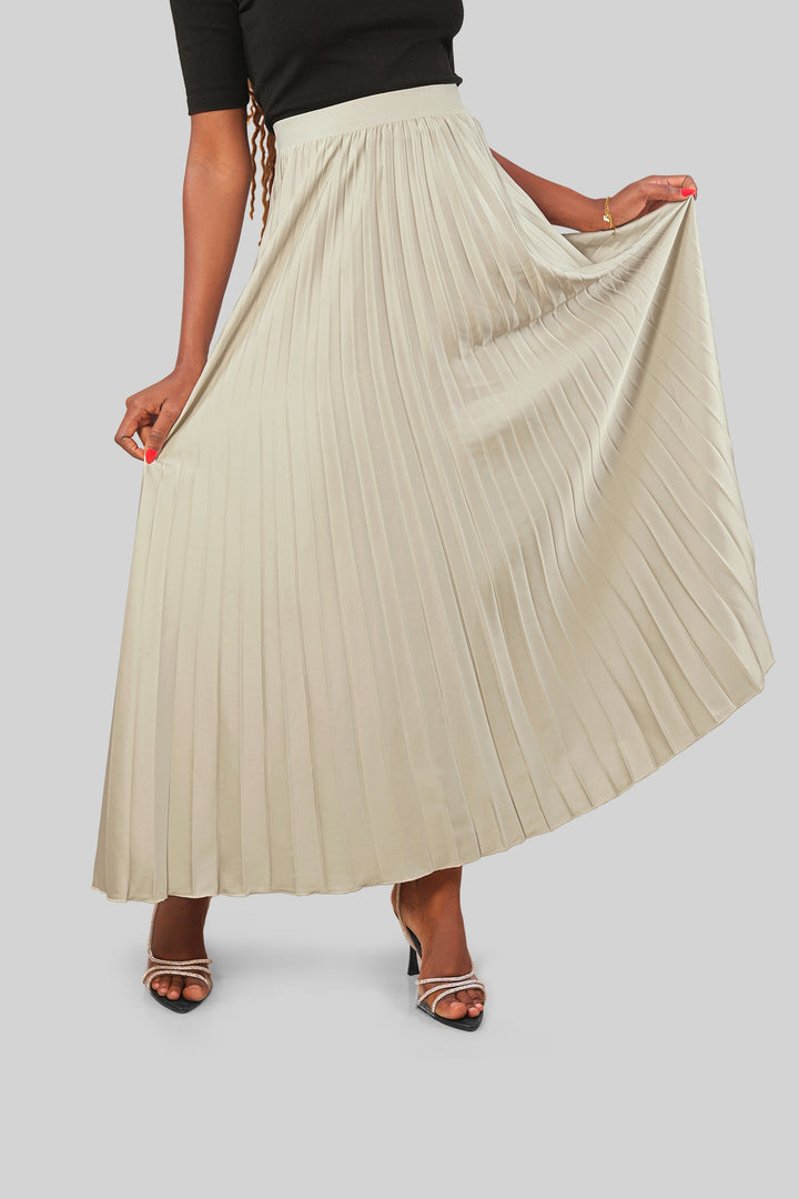 MULHER-SAIA PLISSADA BEGE NOVA