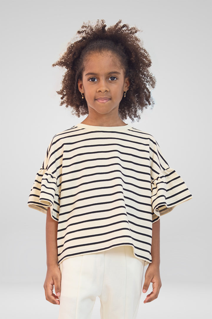 CRIANÇA-T-SHIRT LISTRAS PRETAS NOVA