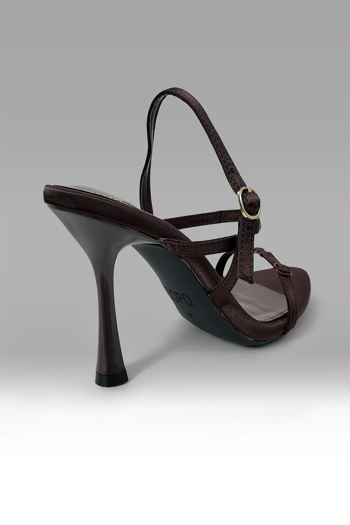 MULHER-SANDÁLIA SALTO ALTO CASTANHA ESCURA NOVA