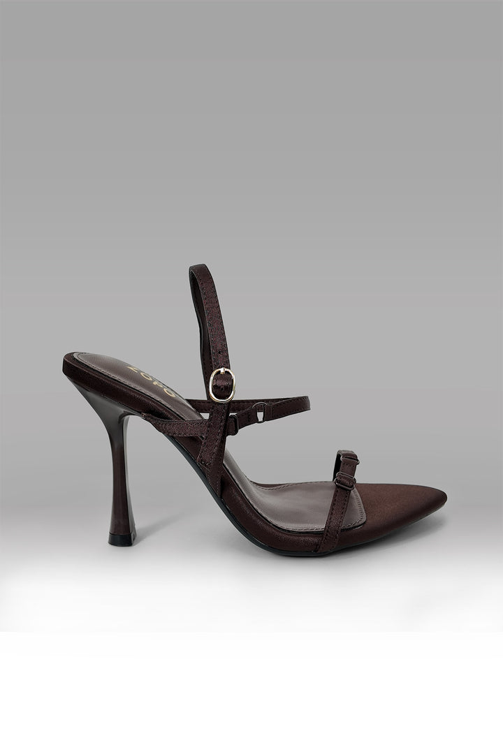 MULHER-SANDÁLIA SALTO ALTO CASTANHA ESCURA NOVA