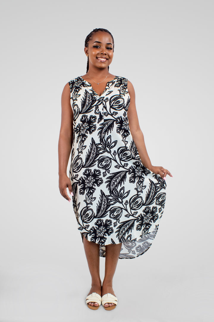 MULHER-VESTIDO BRANCO COM ESTAMPAS NOVO